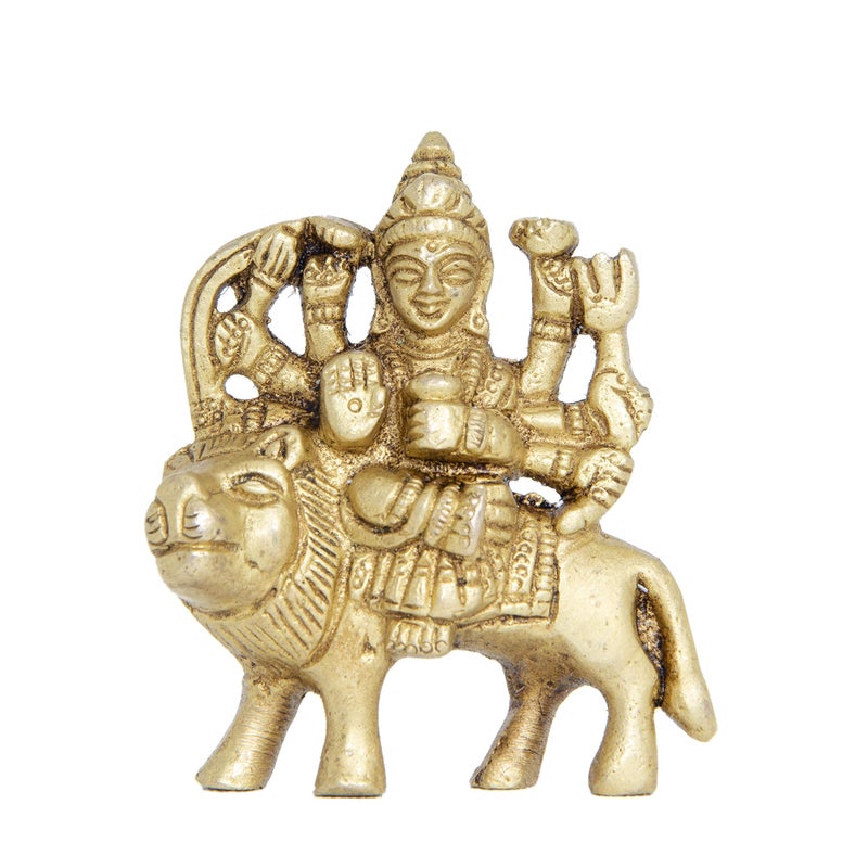 GURU JEE Brass Statue Goddess Maa Durga MATA Rani Murti Sherawali Idol Small Gifts Item - Image 4